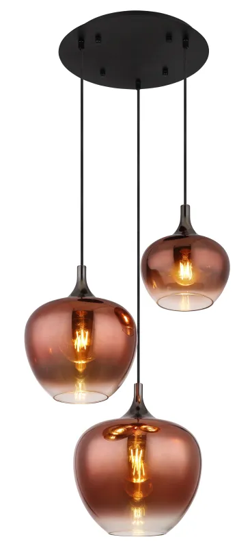 Maxy Ø48 Kobber loftslampe Fra Globo Lighting - Den mattsvarta och krompl&auml;terade metallstommen ger lampan en modern och sofistikerad look, medan de kopparf&auml;rgade glaskuporna med en klar och tonad gradient skapar en unik ljusupplevelse.