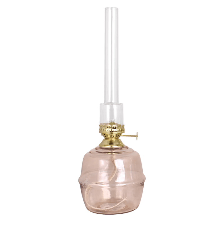 Kerosene Lamp Majken Big Lyserød Fra Strömshaga - Br&aelig;ndere i klart glas og br&aelig;ndere i messing.