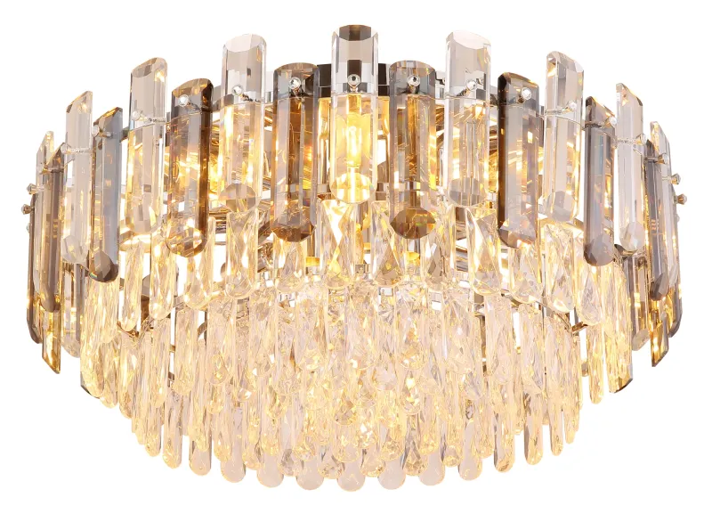 Orgina Ø55 Røgfarvet plafond Fra Globo Lighting - Plafonden Orgina tillf&ouml;r rummet en lyxig k&auml;nsla med gnistrande kristaller och r&ouml;kf&auml;rgade glasstavar.