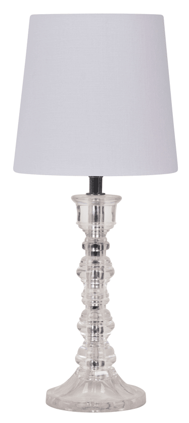 Klara 40cm Hvid bordlampe Fra Pixie Design - Denne bordlampe kombinerer plast, metal og tekstil for at skabe et klassisk og elegant design.