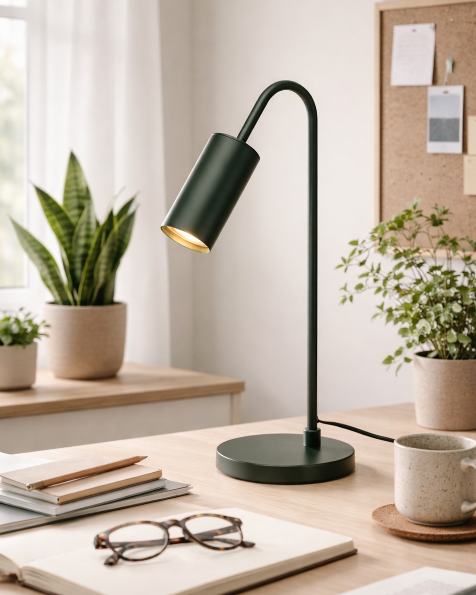 Curve 50cm Mørkegrøn skrivebordslampe Fra By Rydéns - Den slanke form g&oslash;r Curve nem at placere p&aring; et skrivebord, natbord eller i et vindue.