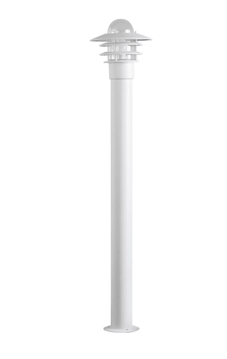 Käpylä 110cm Hvid pullerter Fra Airam - En glaskuppel beskytter lyskilden og leder lyset op og ned samt mellem armaturets farvematchede lameller.