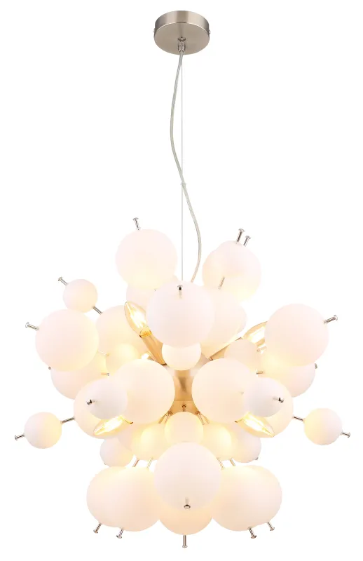 Udo Ø55 Hvid loftslampe Fra Globo Lighting - Dess unika design imponerar med en rund form d&auml;r eleganta metallst&auml;nger sammanl&auml;nkas med dekorativa kulor i olika storlekar.