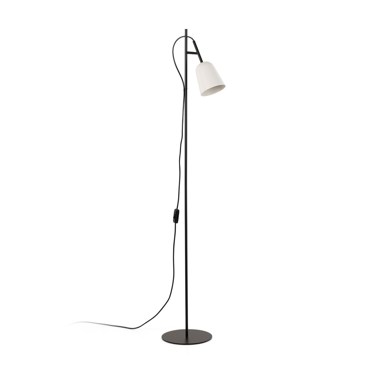 Studio Hvid gulvlampe Fra Faro Barcelona - Det unikke tr&aelig;k er kabelklemmen formet som en tr&aelig;gren, der giver lampen en karakteristisk og kreativ karakter.
