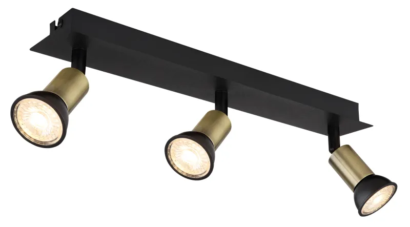 Drew 3 Guld spotlight Fra Globo Lighting - Drew &auml;r en stilren takspotlight som imponerar med sin design i mattsvart och guld.
