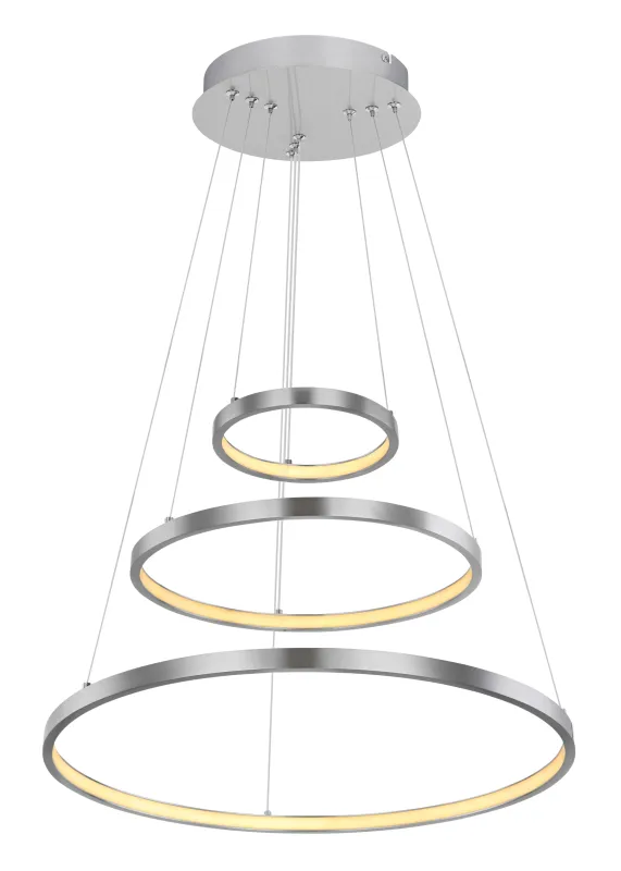 Ralph Ø50 Nikkel loftslampe Fra Globo Lighting - Designad med tre ringar och en h&ouml;jd p&aring; 120 cm, ger den ett unikt och stilrent uttryck.