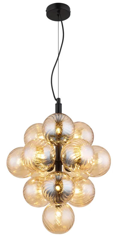 Conor Ø40 Rav loftslampe Fra Globo Lighting - Den har 13st dekorativa ambertonade glaskupor som alla omfamnar en ljusk&auml;lla vilket skapar en fin och harmonisk ljusspridning i rummet.