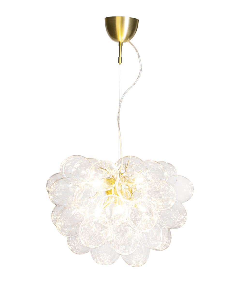 Gross Ø50 Gennemsigtig loftslampe Fra By Rydéns - Fork&aelig;l dig selv med h&oslash;jden af luksus og stil med Gross loftlampen &Oslash;50cm, en flydende sky af 37 gennemsigtige, h&aring;ndbl&aelig;ste glaskupler, der ligner atomer og afgiver en vidunderlig shimmer.