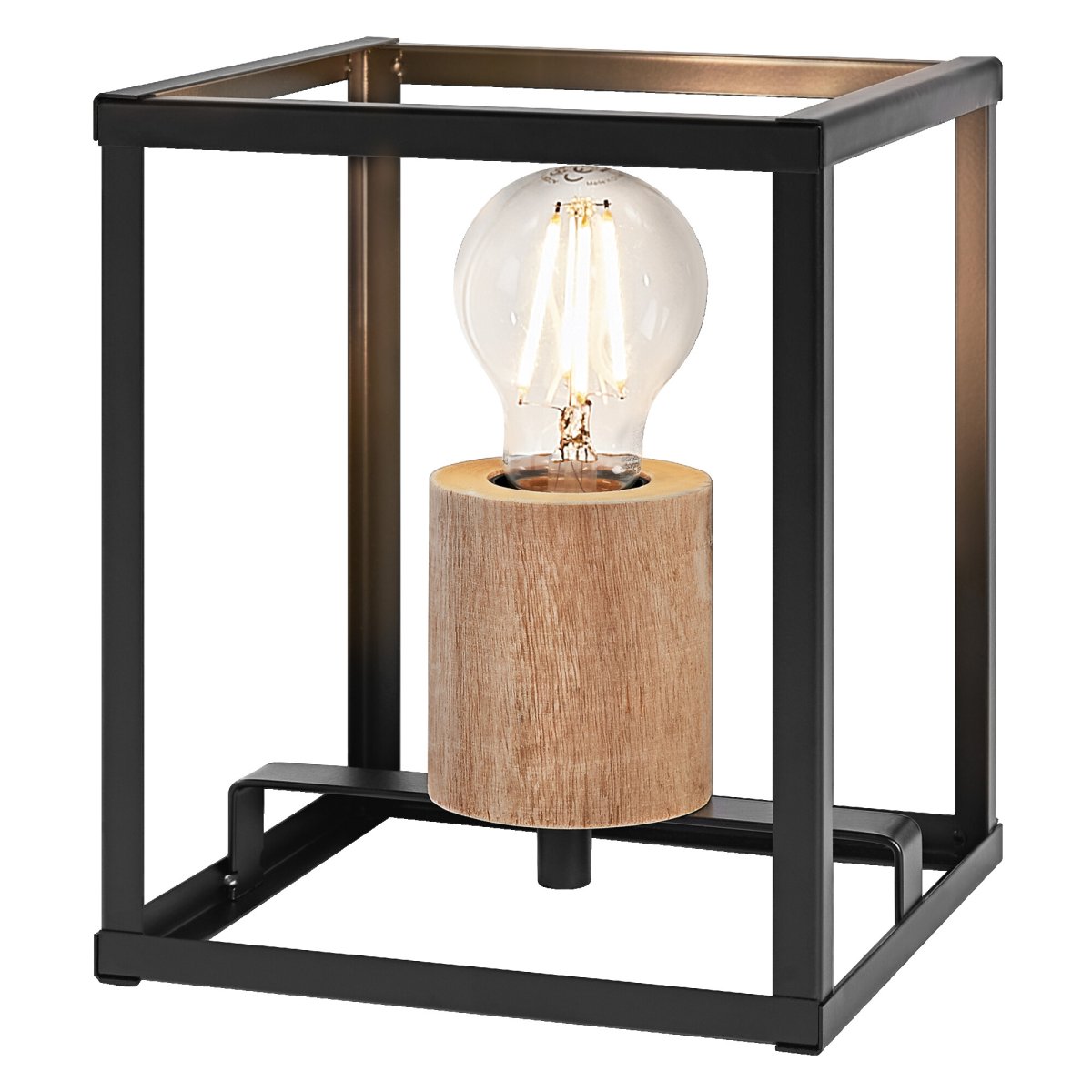 Nairobi 20cm Sort bordlampe Fra Osram - Det &aring;bne, geometriske metalstel i sort giver et luftigt og elegant udtryk, mens den smukke tr&aelig;detalje skaber en varm og indbydende f&oslash;lelse.