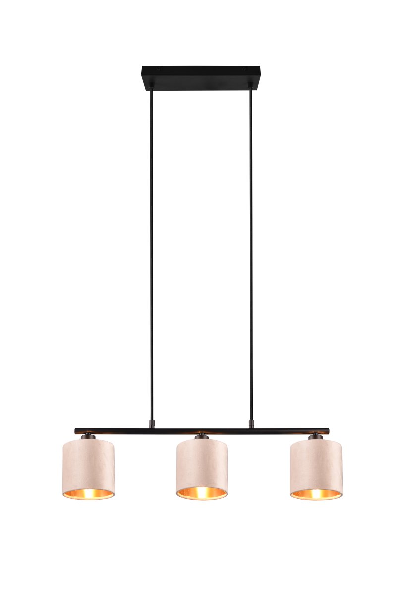 Julieta 66cm Beige loftslampe Fra Trio Lighting - Den smagfulde materialeblanding af matsort metal og beige fløjl passer nemt ind i forskellige indretningsstile og løfter din spisestue med et harmonisk præg.