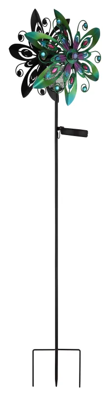 Wind Grøn solcellelampe Fra Globo Lighting - De dekorativa bladen roterar med vinden och skapar en vacker r&ouml;relse, medan den inbyggda solcellsbelysningen lyser upp i m&ouml;rkret f&ouml;r en magisk effekt.