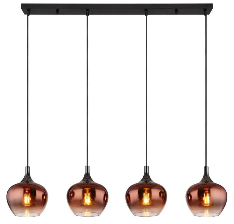 Maxy 100cm Kobber loftslampe Fra Globo Lighting - Den mattsvarta och krompl&auml;terade metallstommen ger lampan en modern och sofistikerad look, medan de kopparf&auml;rgade glaskuporna med en klar och tonad gradient skapar en unik ljusupplevelse.