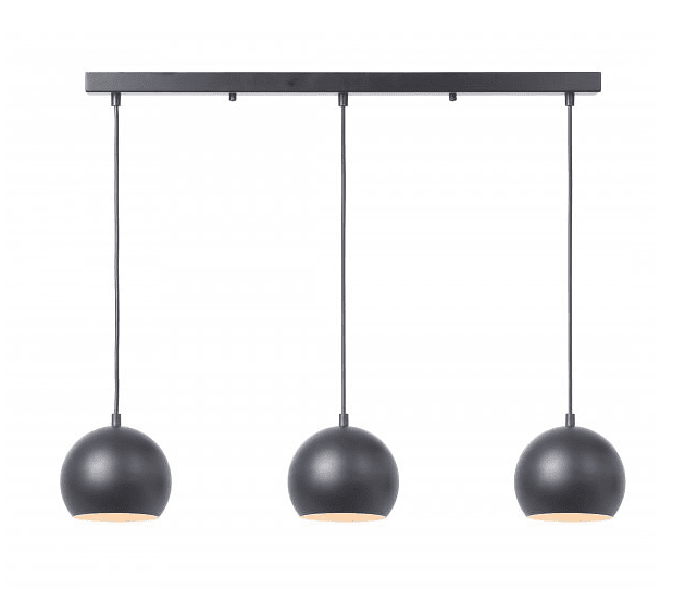 Clarence 75cm Sort loftslampe Fra Lampan - Lamperne er jævnt fordelt langs en vandret stang og hænger i ledninger.