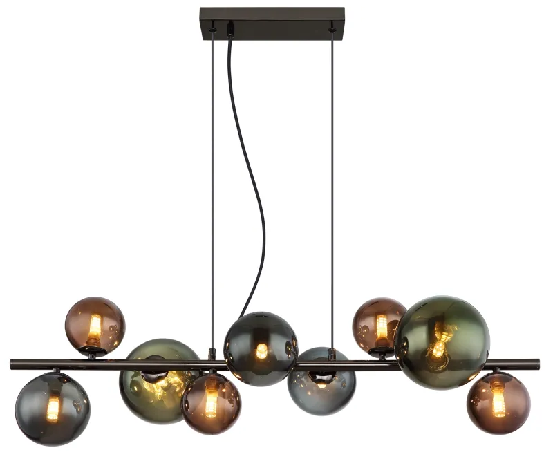 Riha 87cm Flerfarvet loftslampe Fra Globo Lighting - Glaskuporna i brons, gr&ouml;nt och petrol ger lampan en unik karakt&auml;r och eleganta f&auml;rginslag som kompletterar modern inredning.
