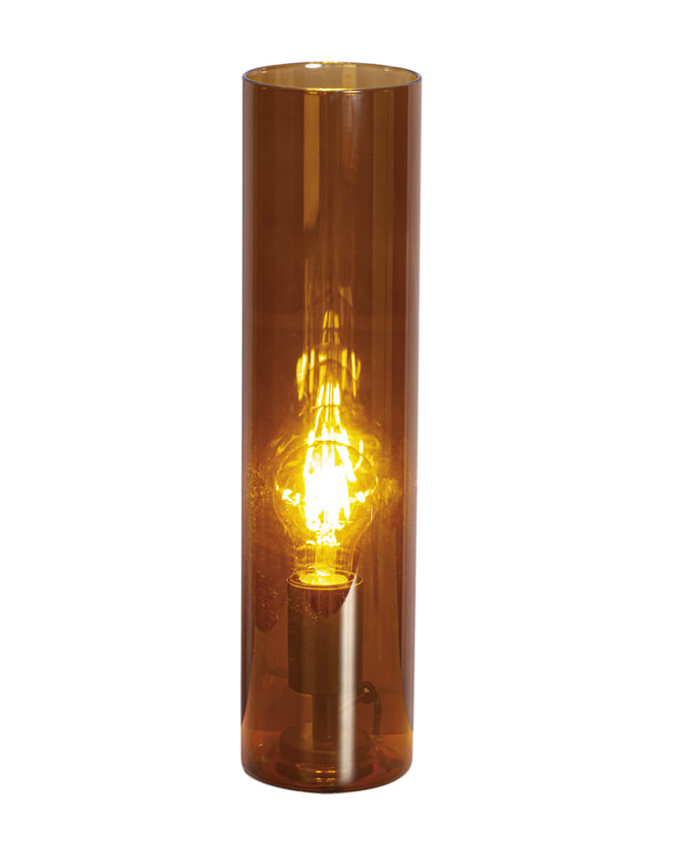 Flake 40cm Rav bordlampe Fra By Rydéns - Med sit elegante cylinderformede glas og tilg&aelig;ngelighed i trendy farver som m&oslash;rk rav, hvid og gr&oslash;n, er Flake den perfekte lampe til at skabe stil og atmosf&aelig;re i dit hjem.