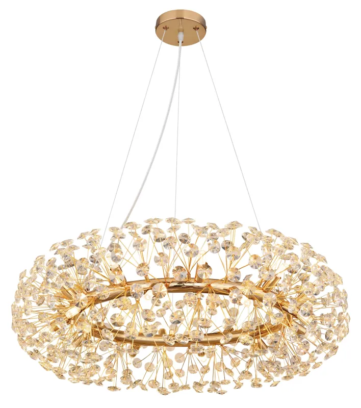 Katrina Ø80 Guld krystal Fra Globo Lighting - Katrina &auml;r en elegant rund kristallkrona i gyllene metall med gnistrande K9-kristaller som skapar en sofistikerad och lyxig atmosf&auml;r i ditt hem.