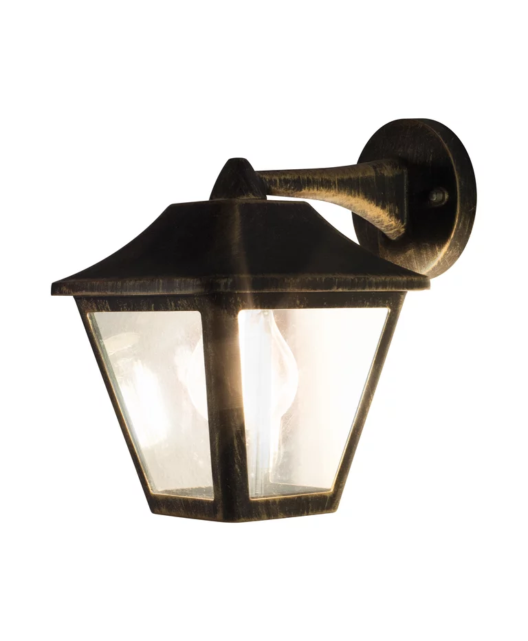 Tradition Sort/guld udendørslampe Fra Ledvance - Den er lavet af trykst&oslash;bt aluminium i sort og guld design med en klar polycarbonat diffuser for et behageligt og klart lys.