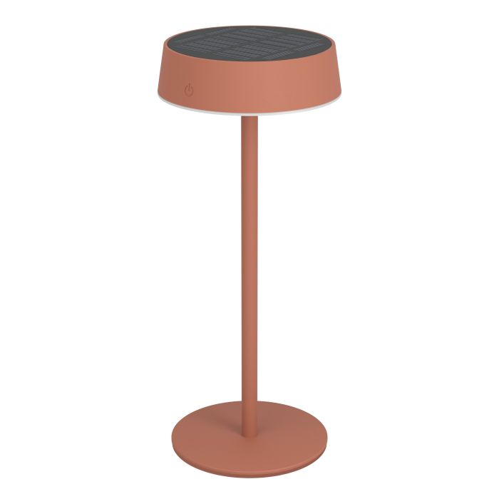 Simeri 30cm RØD solcellelampe Fra Eglo - Simeri er en stilfuld, solcelledrevet bordlampe, der kombinerer form og funktion til både indendørs og udendørs brug.