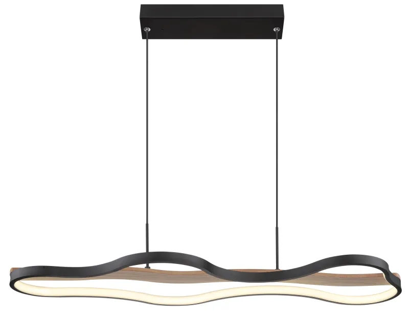 Bezzy 80cm Natur loftslampe Fra Globo Lighting - Bezzy takpendel har en unik molnformad design som kombinerar mattsvart metall, m&ouml;rkbrunt tr&auml; och opalsilikon f&ouml;r en stilfull och behaglig belysning.