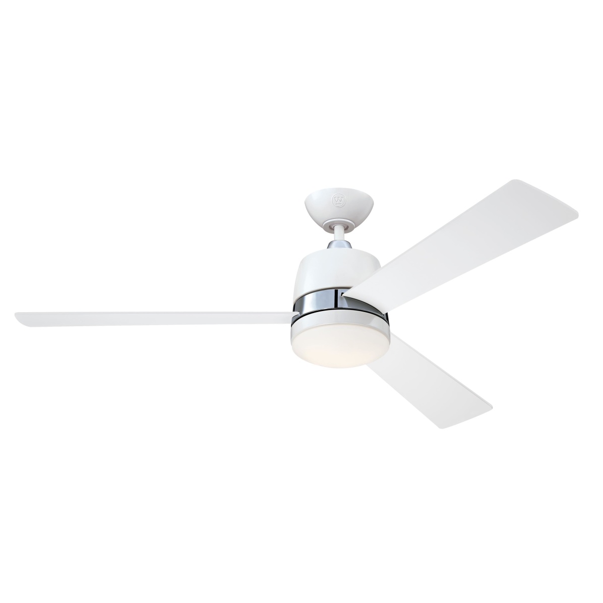 Tristan Ø132 Hvid Fra Westinghouse - Tristan loftsventilator, med dæmpbar belysning og fjernbetjening, har et elegant tofarvet design med en hvid finish og børstet nikkel-accenter.