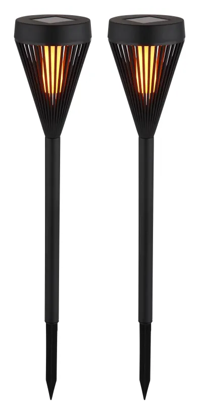 Fire 2-pk Sort solcellelampe Fra Globo Lighting - Skab en atmosf&aelig;risk atmosf&aelig;re i haven med Fire, en pakke med 2 solcelledrevne lommelygter.
