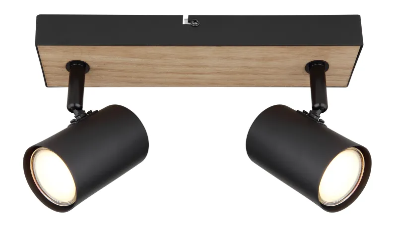 Robby 2 Natur spotlight Fra Globo Lighting - Robby &auml;r en&nbsp;stilren&nbsp;takspotlight som imponerar med sin eleganta design i mattsvart metall och MDF i tr&auml;-look.