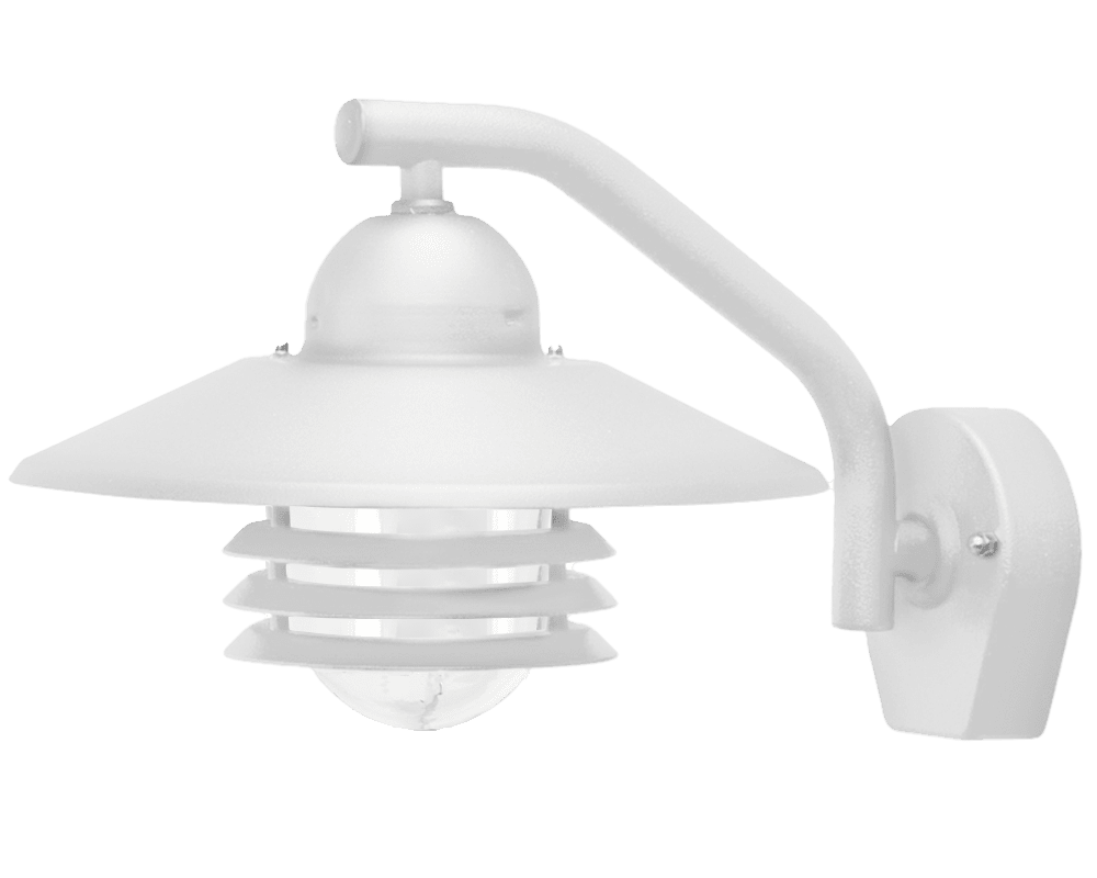 Zoom billede af Tellus Hvid udendørslampe Fra Westal - Tellus Ned væglampe er et svenskfremstillet armatur med en E27-sokkel og en klar glaskuppel, der omgiver lyskilden, hvilket giver et allround-lys.