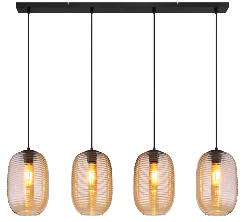 Jefrey 110cm Rav loftslampe Fra Globo Lighting - Denna eleganta taklampa har en avl&aring;ng form och &auml;r utrustad med fyra rundade glaskupor i varm b&auml;rnstensf&auml;rg.