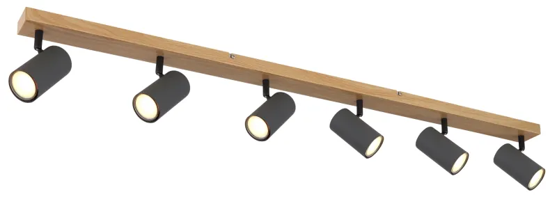 Robby 6 Brun spotlight Fra Globo Lighting - Robby &auml;r en&nbsp;stilren&nbsp;takspotlight som imponerar med sin eleganta design i grafitsvart metall och tr&auml;-look.