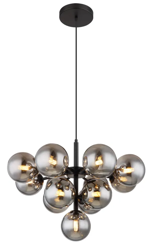 Grappy Ø56 Røgfarvet loftslampe Fra Globo Lighting - Grappy taklampa blir en stilfull och lyxig detalj i varje rum med sin glamor&ouml;sa design och de 13st r&ouml;kf&auml;rgade glaskulorna.