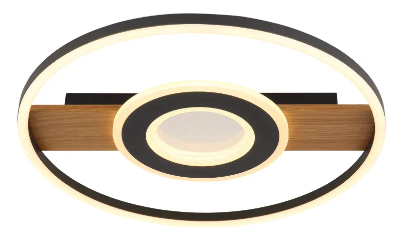 Pikara Ø40 Træ plafond Fra Globo Lighting - Den mattsvarta metallen tillsammans med tr&auml;looken skapar en stilfull balans mellan samtida design och naturlig estetik.