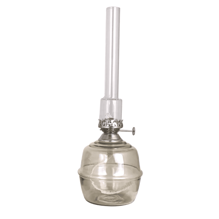Kerosene Lamp Majken Big Grå Fra Strömshaga - Br&aelig;ndere i klart glas og br&aelig;ndere i nikkel.