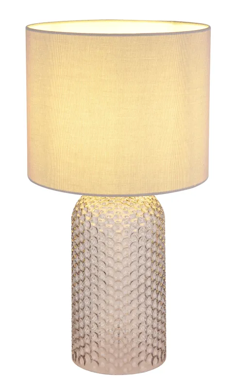 Sofia 50cm Grå bordlampe Fra Globo Lighting - Bordslampan Sofia imponerar med sin eleganta kombination av en texturerad glaskropp och en cylindrisk textilsk&auml;rm i lyxig gr&aring; ton.