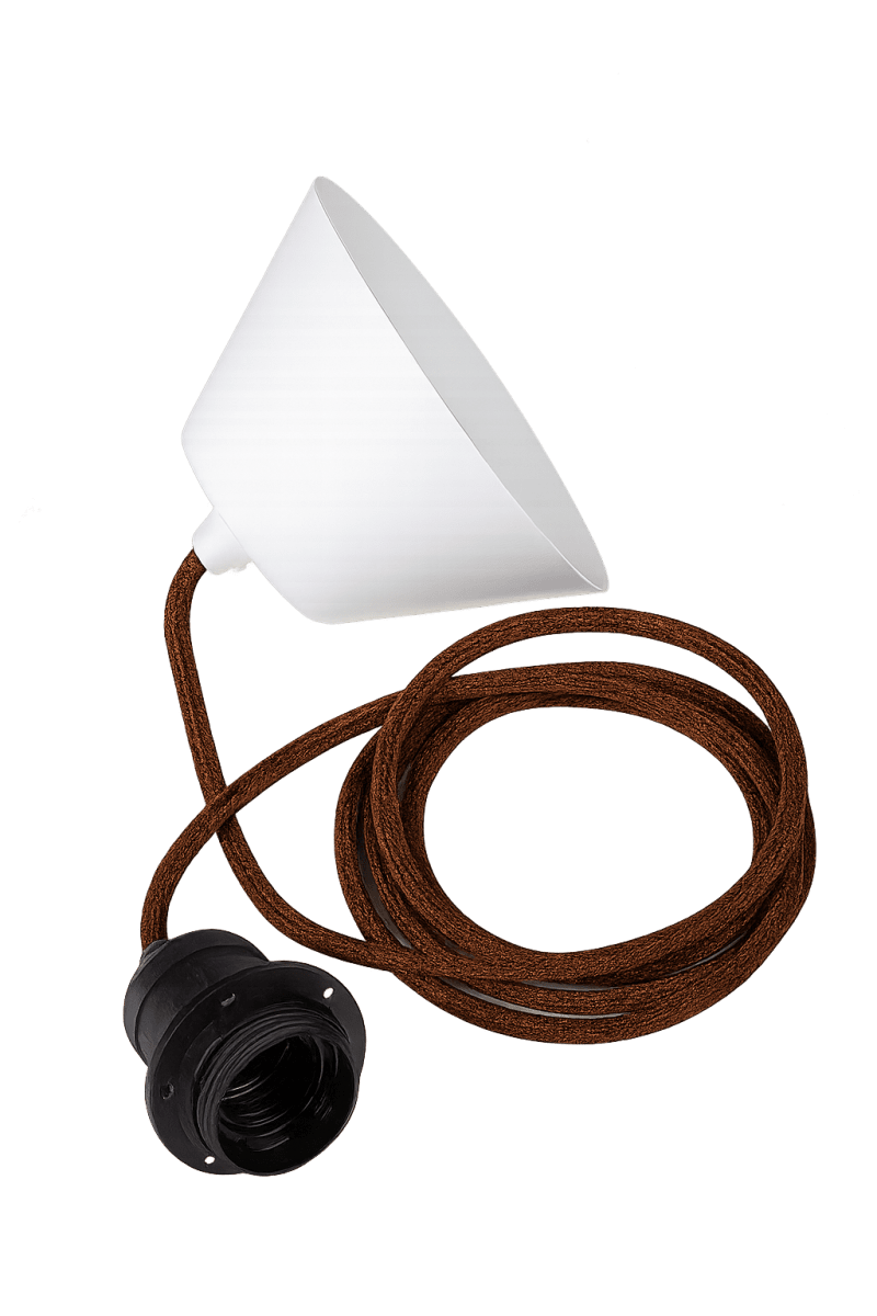 Loftophæng Tekstil 2m Brun Fra Alde & Lind - Et loftoph&aelig;ng med tekstilbetrukket ledning, designet til at passe til Alde&amp;Linds loftslampesk&aelig;rme med E27-fatning.