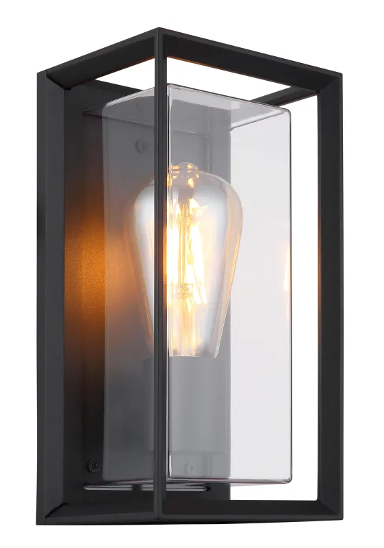 Logana Sort udendørslampe Fra Globo Lighting - Med sin rektangul&auml;ra design och transparenta sk&auml;rm sprider den ett klart och stilrent ljus, perfekt f&ouml;r allt fr&aring;n tr&auml;dg&aring;rdar till uppfarter.