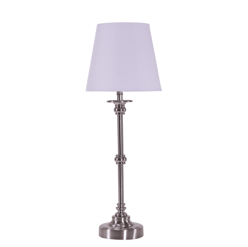 Zoom billede af Axel 37cm Sølv bordlampe Fra Pixie Design - Axel bordlampe har en elegant fod i satinfinish, der giver en sofistikeret følelse til rummet.