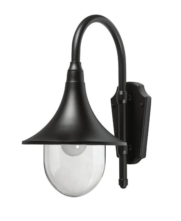 Kartano Trumpet Sort udendørslampe Fra Airam - Lysp&aelig;ren er tydeligt synlig inde i armaturet, is&aelig;r; valget af lyskilde (medf&oslash;lger ikke) har stor betydning for stemningen og effekten af belysningen.
