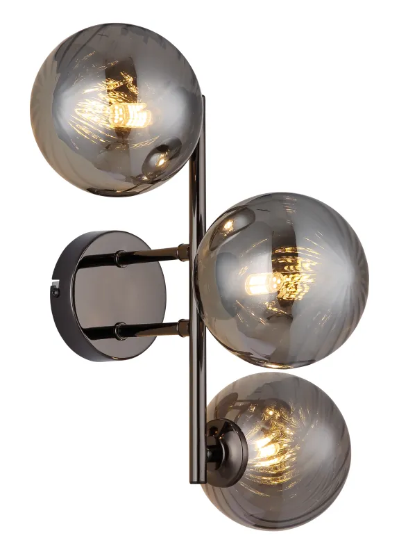 Conor 36cm Røgfarvet væglampe Fra Globo Lighting - Conor v&auml;gglampa i svart krom med r&ouml;kf&auml;rgade glassf&auml;rer ger en modern och elegant touch till vilket rum som helst.