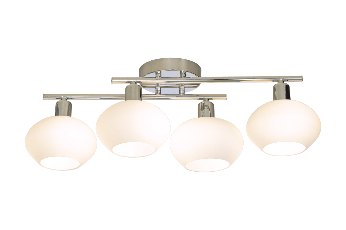 Elba 60cm Chrom badeværelseslampe Fra Aneta Lighting - Denne lampe er lavet af metal og har et elegant design med fire opalhvide glaskupler, der giver et bl&oslash;dt og behageligt lys.