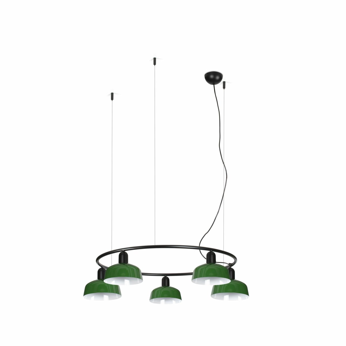 Tatawin Ø90 Grøn loftslampe Fra Faro Barcelona - Tatawin er en loftslampe med en sort struktur og 5 gr&oslash;nne metalsk&aelig;rme, der spreder et rettet, atmosf&aelig;risk lys.