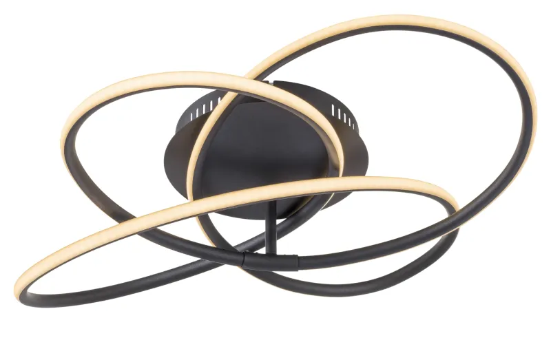 Panda Ø60 Sort plafond Fra Globo Lighting - Den har en fast installerad LED-panel som avger ett varmvit ljus och skapar en behaglig och inbjudande atmosf&auml;r i rummet.