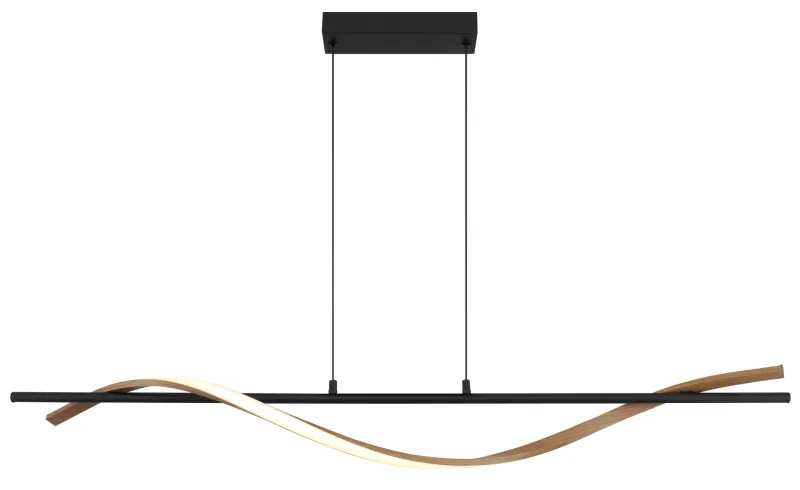Watkins 115cm Sort loftslampe Fra Globo Lighting - Den raka st&aring;ngen i mattsvart metall utstr&aring;lar enkel elegans, medan aluminium med m&ouml;rk tr&auml;look och den opalf&auml;rgade plastsk&auml;rmen skapar en harmonisk kontrast.