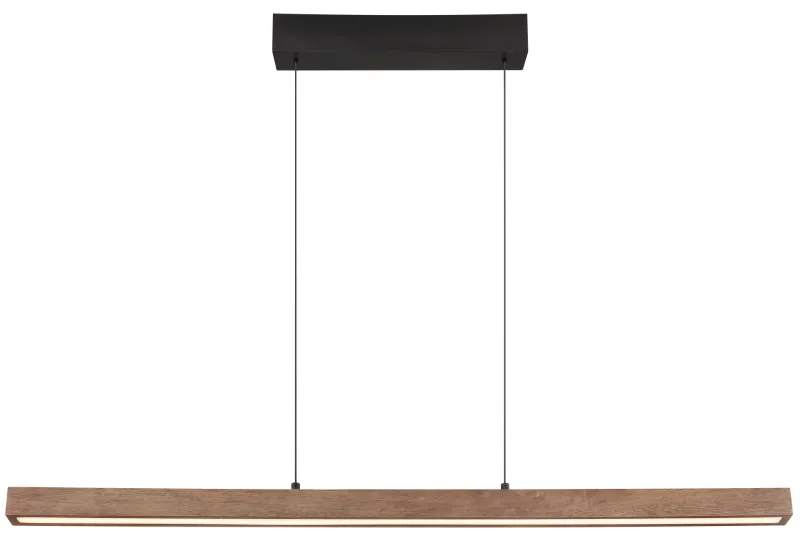 Olivus 115cm Natur loftslampe Fra Globo Lighting - Olivus &auml;r en stilren takpendel i elegant, avl&aring;ng form som kombinerar svart metall med m&ouml;rkbrunt tr&auml; och opalplast f&ouml;r en modern och sofistikerad design.