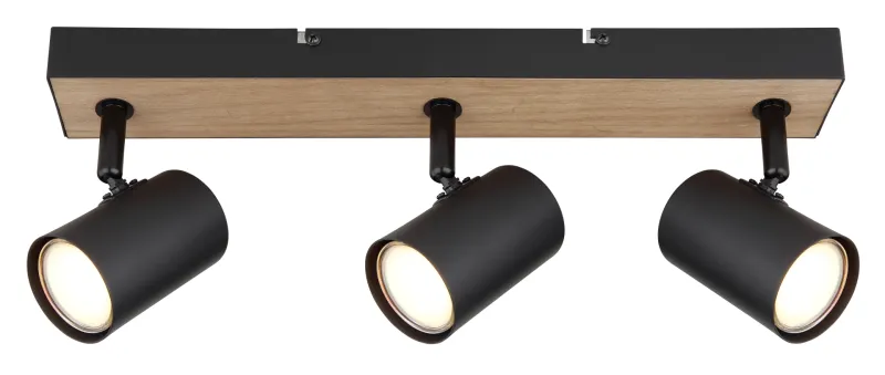 Robby 3 Natur spotlight Fra Globo Lighting - Robby &auml;r en&nbsp;stilren&nbsp;takspotlight som imponerar med sin eleganta design i mattsvart metall och MDF i tr&auml;-look.