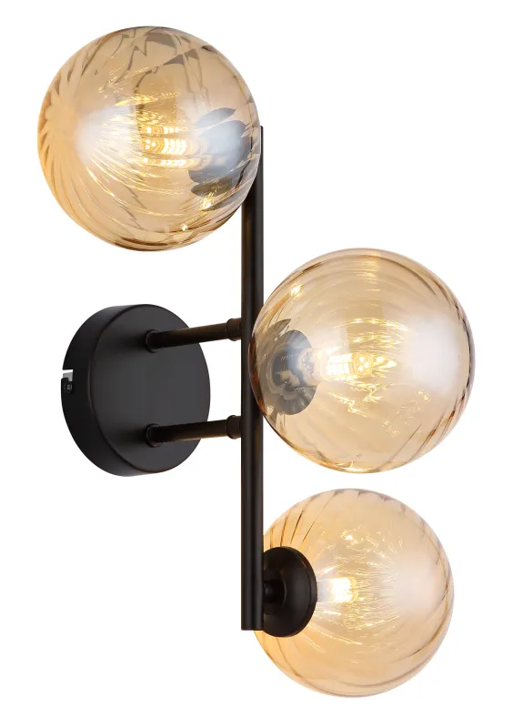 Conor 36cm Rav væglampe Fra Globo Lighting - Conor v&auml;gglampa i mattsvart med amberf&auml;rgade glassf&auml;rer ger en modern och elegant touch till vilket rum som helst.