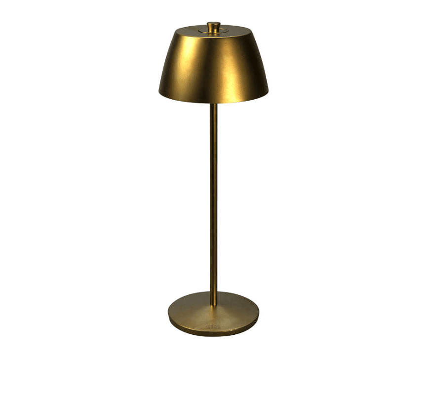 Èze 32cm Mat guld bærbar Fra Konstsmide - Lampen er udstyret med en ber&oslash;ringsd&aelig;mper, s&aring; du kan justere lysstyrken og farvetemperaturen fra varmt gult lys til varmt hvidt lys.