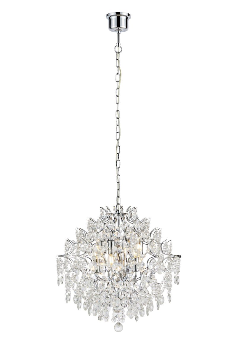 Rosendal Ø50 Chrom krystal Fra Markslöjd - Kæden på 1,5 meter og loftspanden medfølger for nem ophængning.