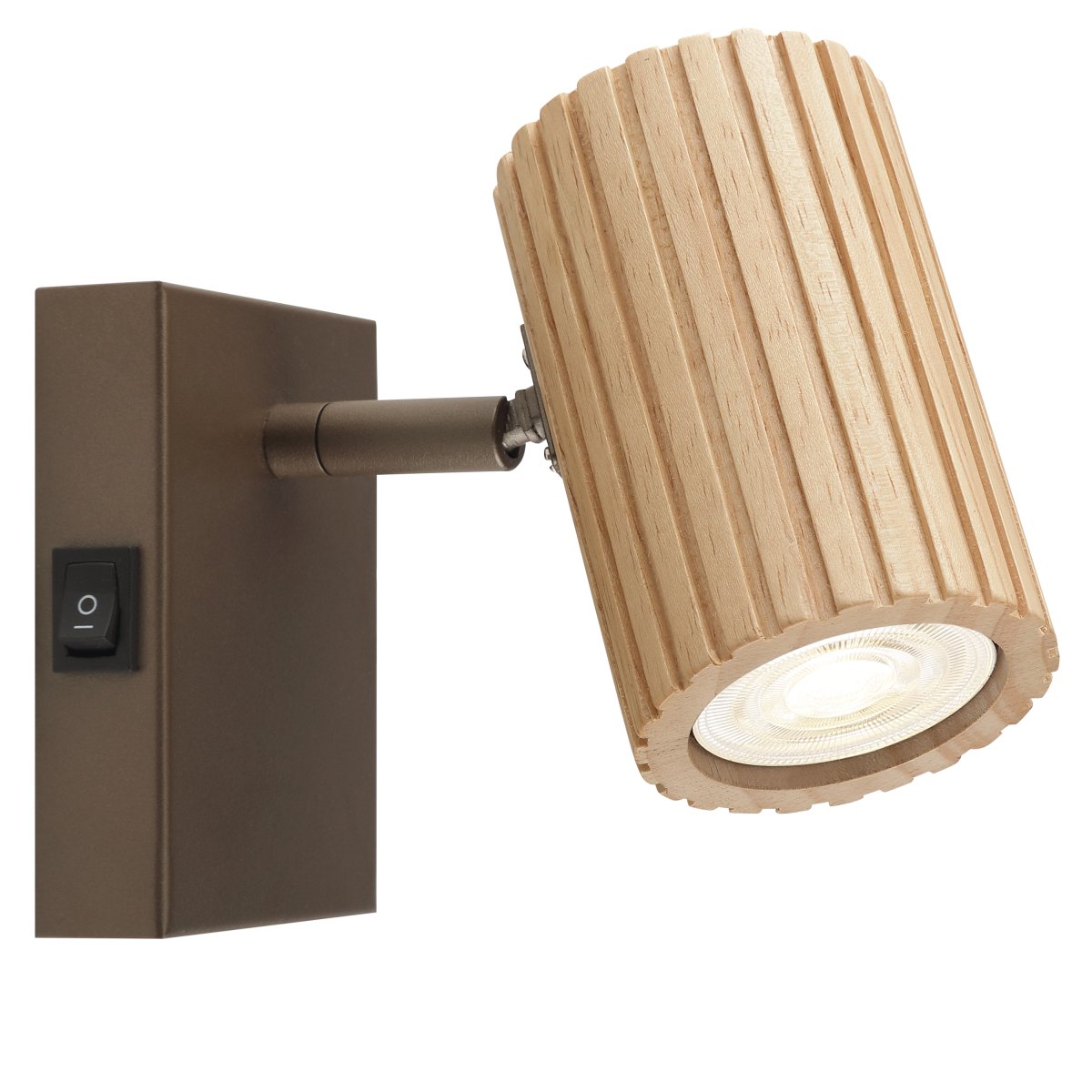Lakewood 17cm Brun læselampe Fra Brilliant - Lakewood v&aelig;glampe kombinerer brunt metal med lyst, riflet tr&aelig; for et varmt og stilfuldt udtryk.