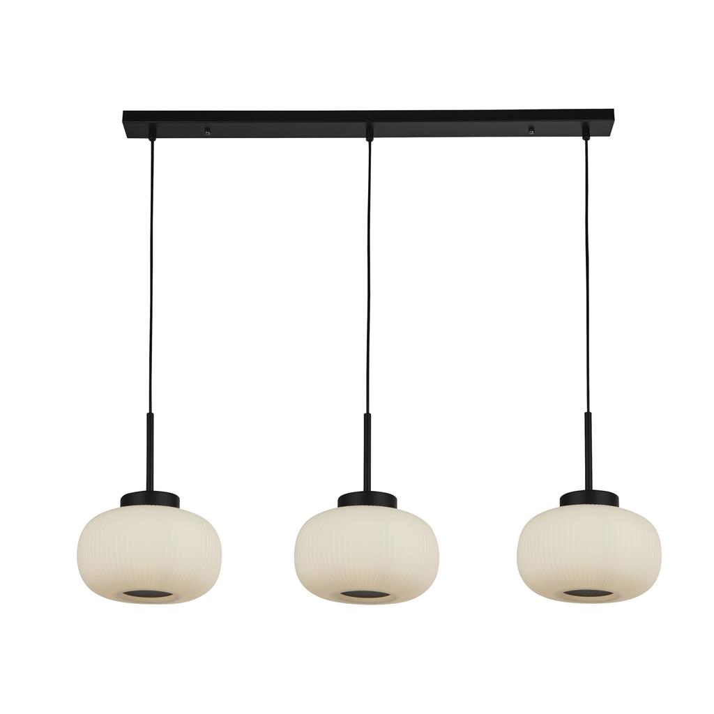 Lumina 104cm Sort loftslampe Fra Searchlight - Farveskemaet er nemt at matche med forskellige stilarter, mens det riflede glas tilføjer tekstur og en blød fornemmelse til rummet.