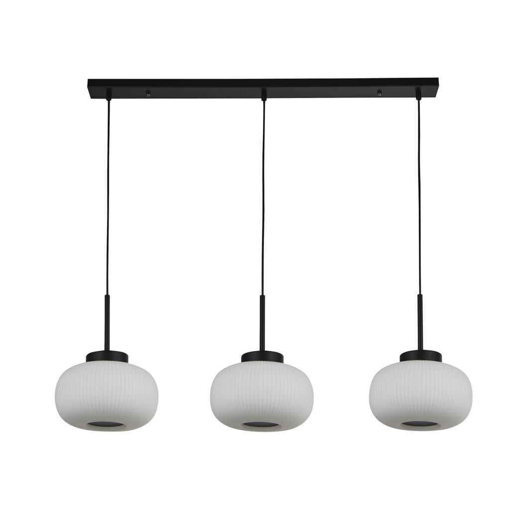 Lumina 104cm Sort loftslampe Fra Searchlight - Farveskemaet er nemt at matche med forskellige stilarter, mens det riflede glas tilføjer tekstur og en blød fornemmelse til rummet.